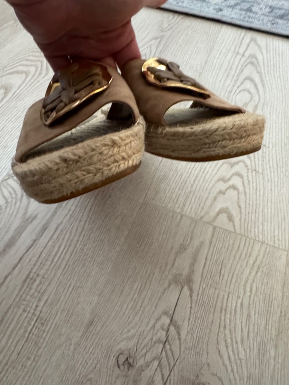 Tory Burch Footwear Woven Double T Espadrille Slide almond flour size 8 - Picture 6 of 9